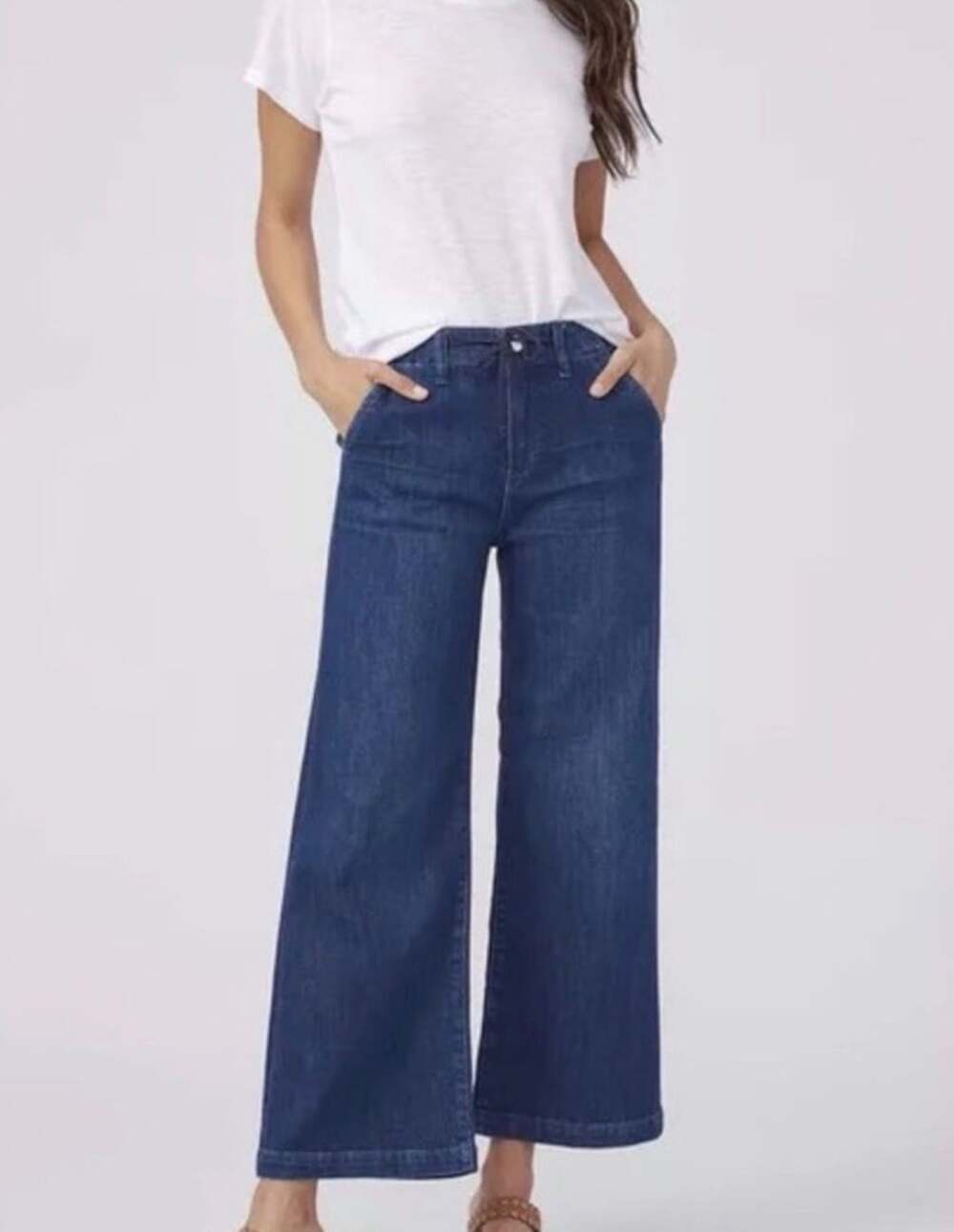 Paige Carly Tie High Waist Ankle Wide Leg Jeans Blue Denim